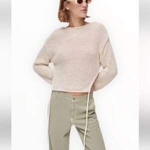 Zara Ecru Knit Open Back Sweater Cream medium